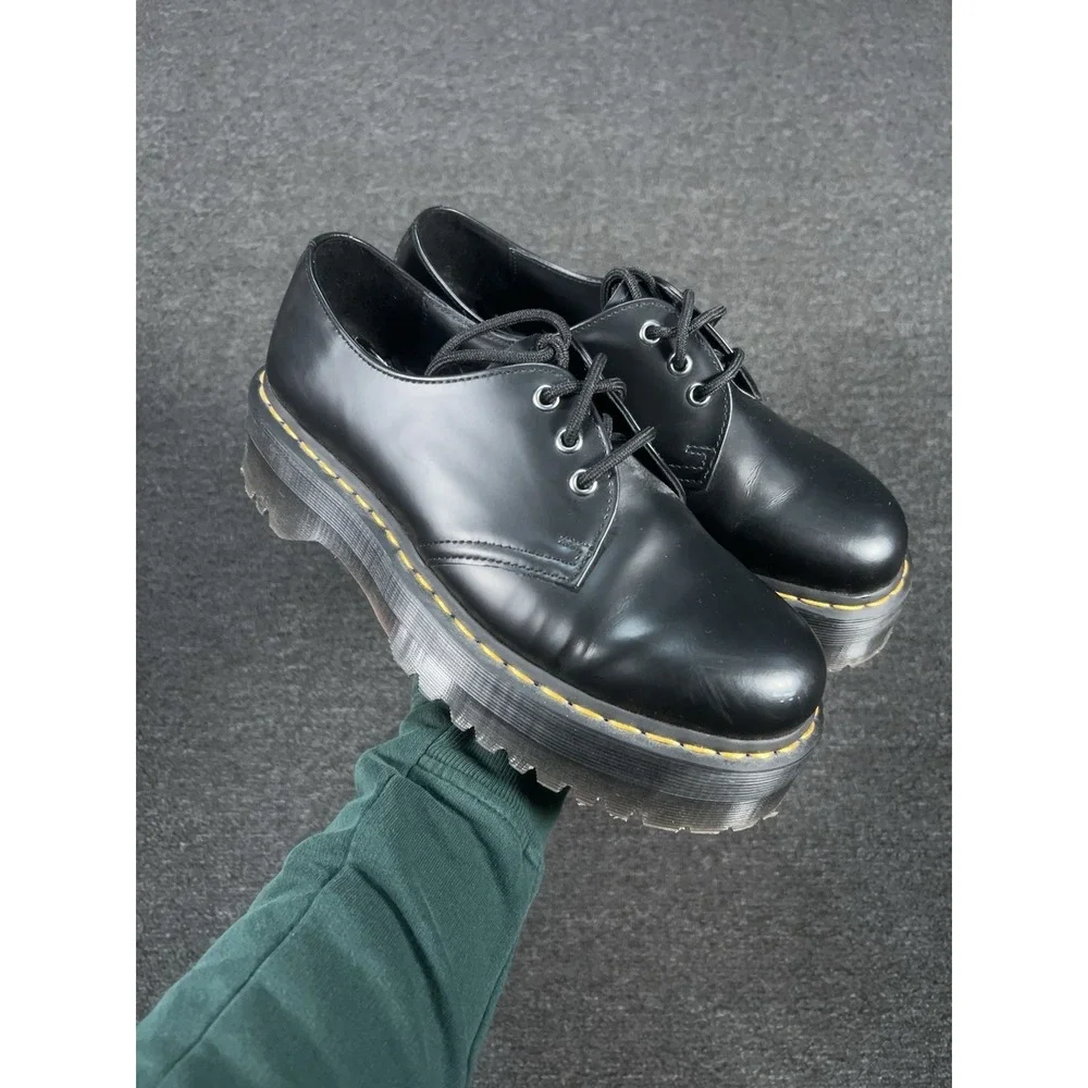 Dr Martens 1461 Quad Platform Leather Shoes Women 9 Black Lug Sole Platform